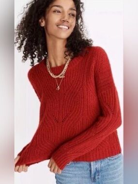 Madewell Charley Deep Red Cable Knit Crewneck Sweater Size Small